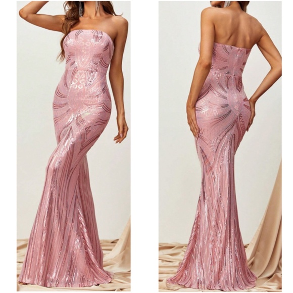 Luxe Sequin Strapless Evening Party Prom Wedding Dress - Picture 4 of 6